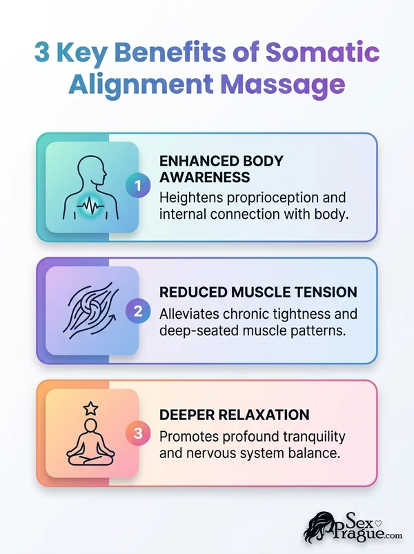 Infographic showing the 3 key benefits of Somatic Alignment Sensual Massage.